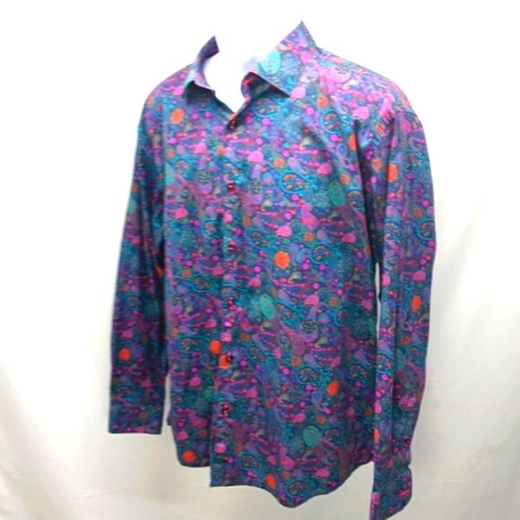 Other - Jared Lang Vibrant Purple and Blue Floral Casual Button Down Shirt Mens XL